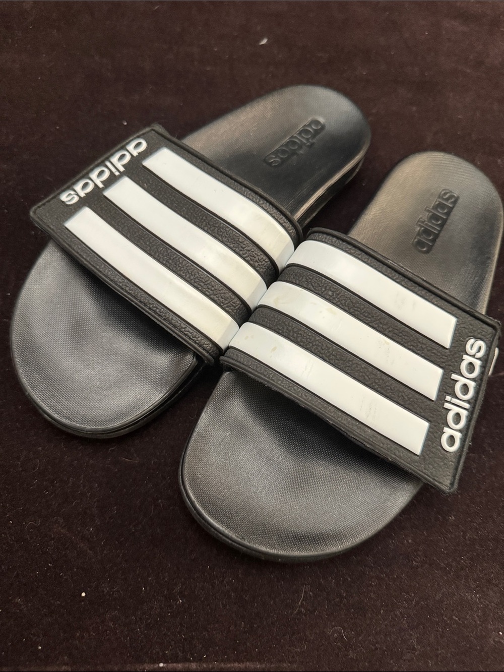 adidas Black & White Slide Sandals size 6